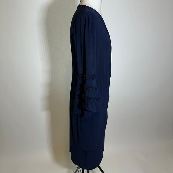 NWT R&M Richards Navy Blue Ruffle Sleeve Faux Wrap Cocktail Dress Womens Size 12 - Picture 4 of 12